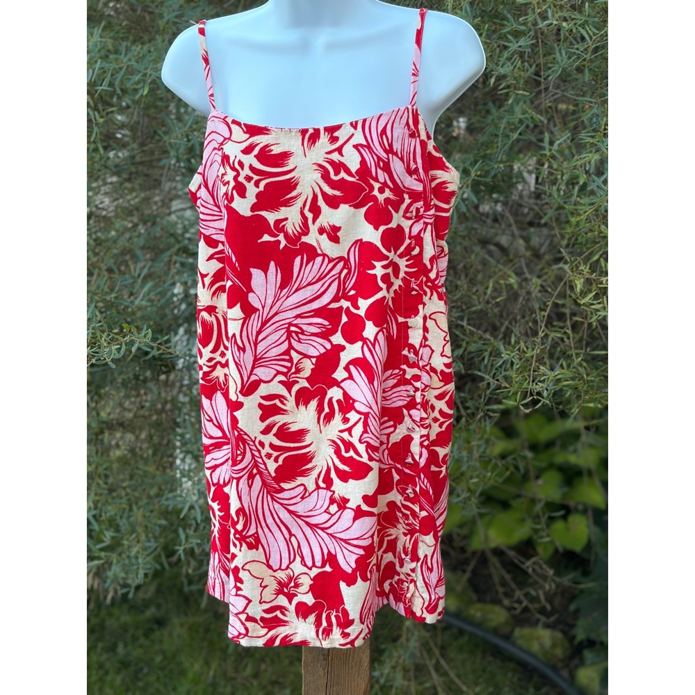 Abercrombie & Fitch Red Pink Tropical Floral Linen Blend Mini Dress Womens M